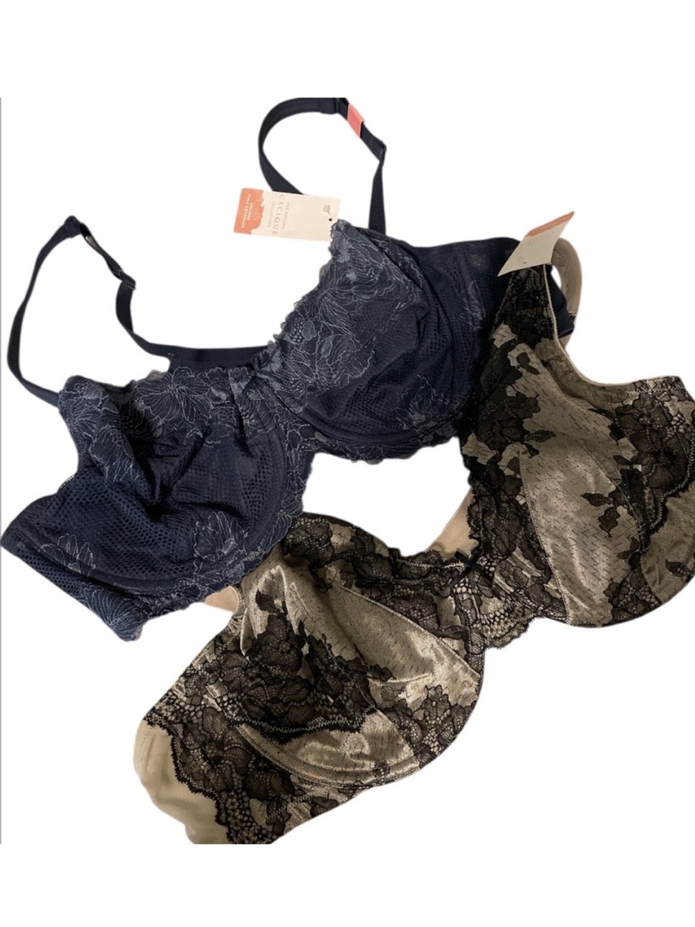Navy and Beige Lace Underwire Bra Duo - Women Intimates